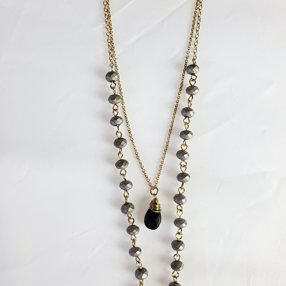 3 layer necklace gold grey and black - Picture 4 of 7